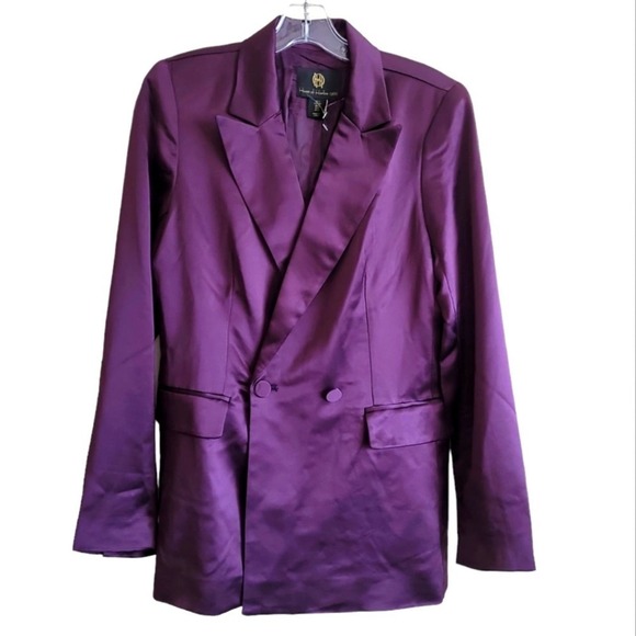 House of Harlow 1960 Women's Purple Satin Blazer Jacket Sz XSmall NWT - Picture 1 of 7